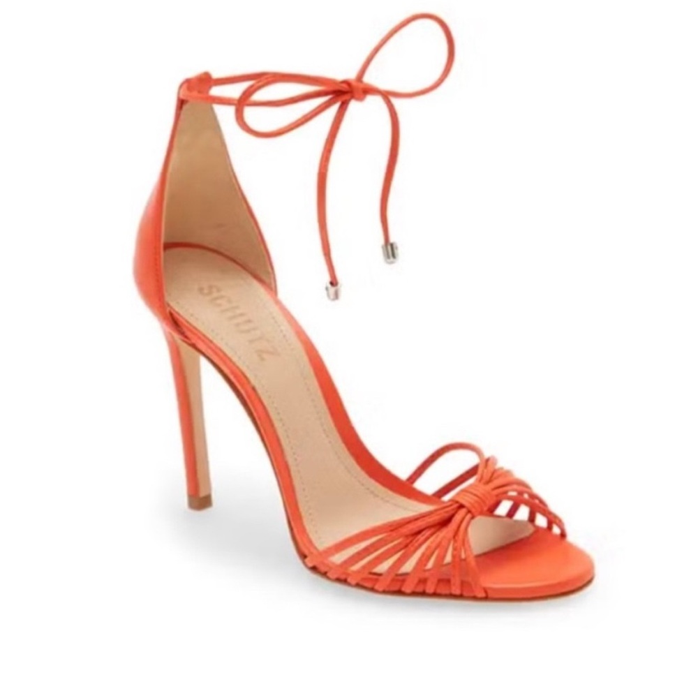 IN SEARCH OF THESE SHOES!!!SCHUTZ Coral Orange Strappy Ankle-Tie Stiletto Sandal